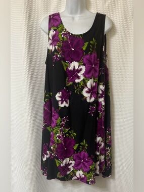 Aloha Fashion Swing Dress One Size Black Purple Hawaiian Tropical Mumu